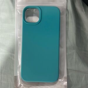 iPhone 14 Plus blue silicone phone case.